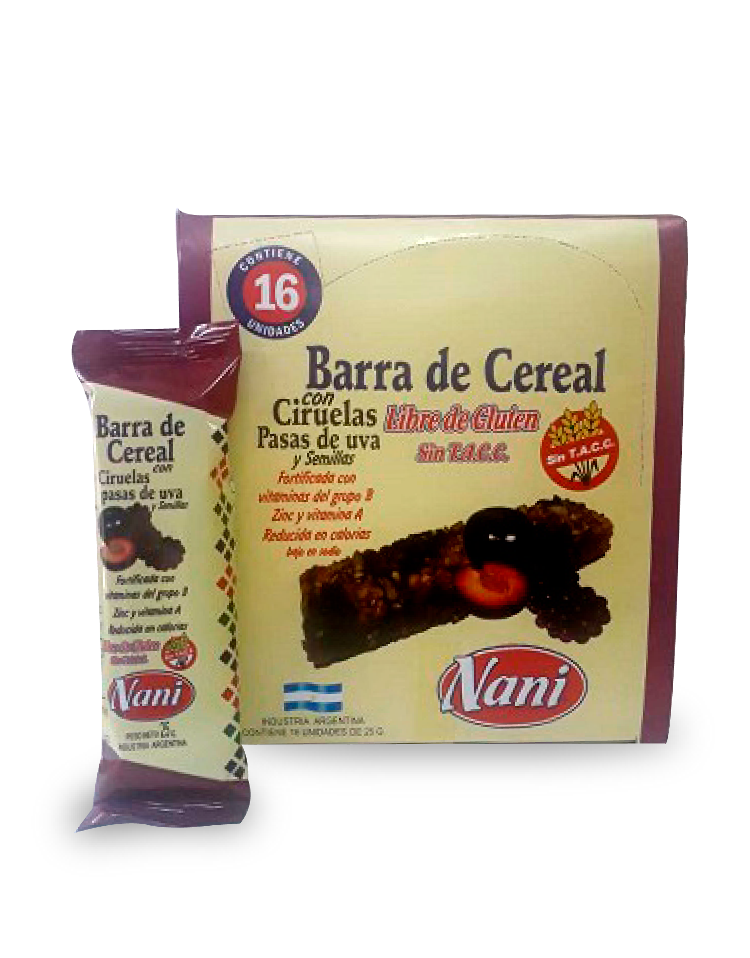 NANI -Barra de Cereales Ciruela x 16 und SIN TACC