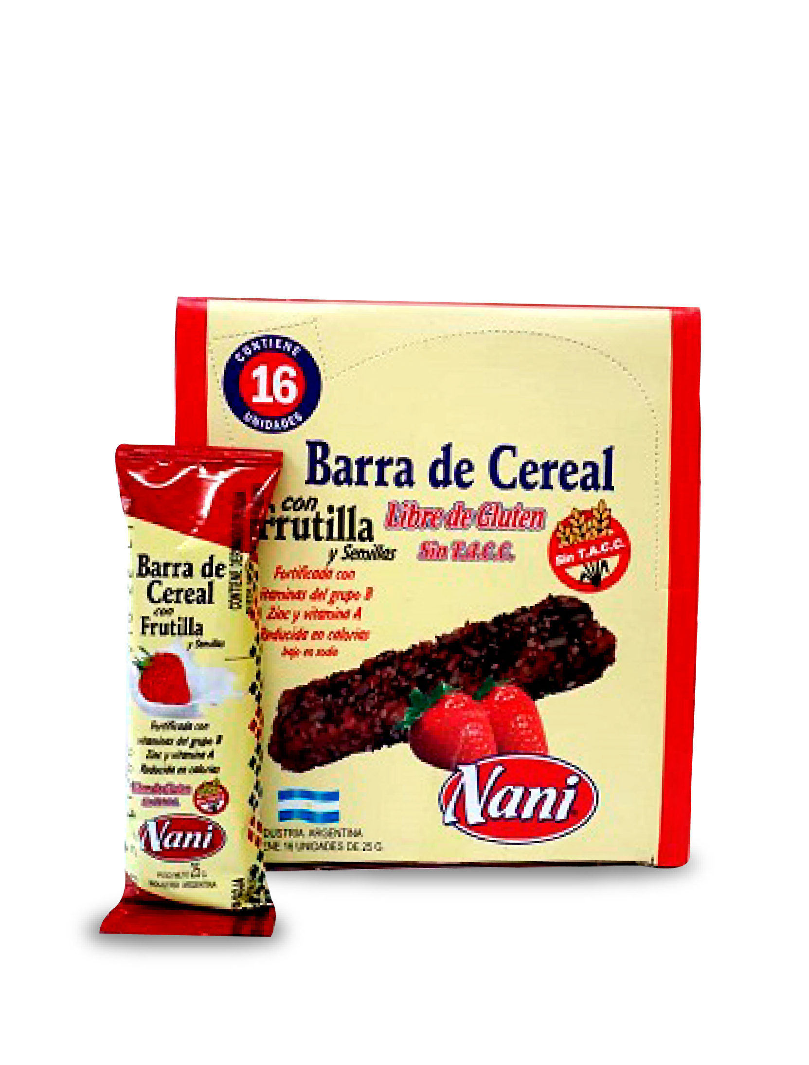 NANI -Barra de Cereales Frutilla x 16 unds SIN TACC