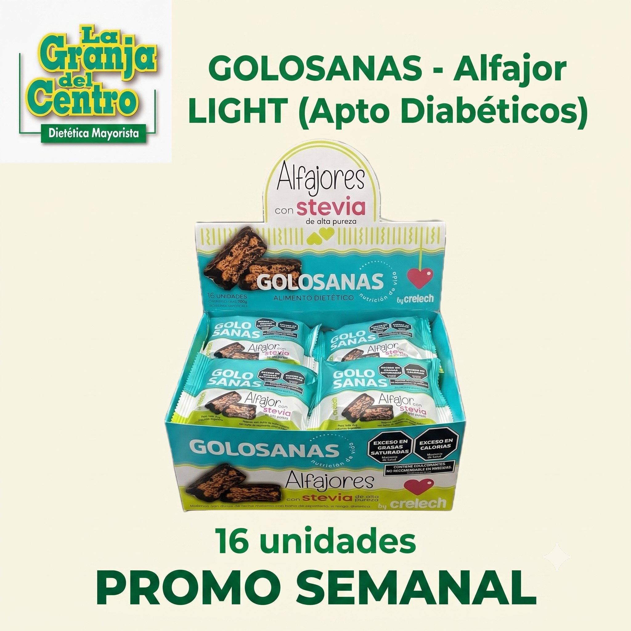 Ofertas y Promociones GOLOSANAS - Alfajor LIGHT (Apto Diabeticos) 16 unidades PROMO SEMANAL