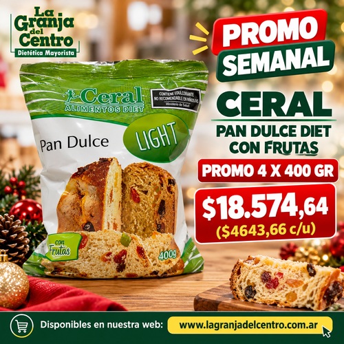 Ofertas y Promociones CERAL PAN DULCE DIET CON FRUTAS PROMO 4 X 400 GR promo semanal